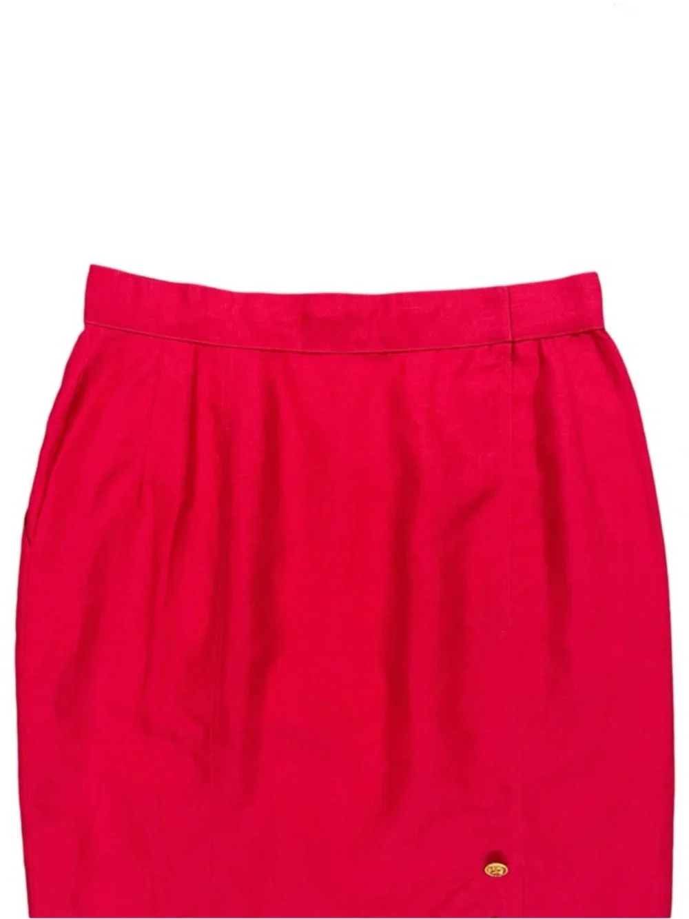 CHANEL Four Leaf Clover Red Linen High Waist Vintage Skirt US 8 FR 40